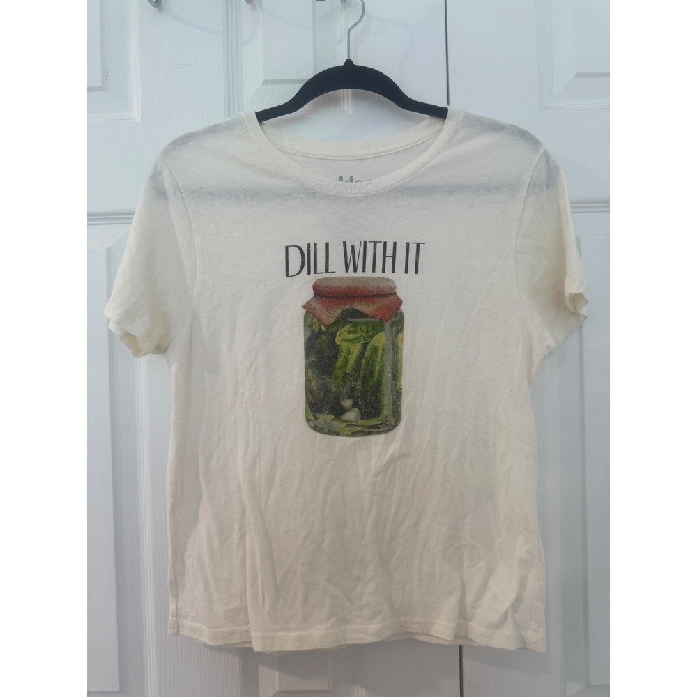Golden Hour Womens Dill With It Pickle Graphic Tee Cream Cotton T-Shirt Large - Picture 4 of 9